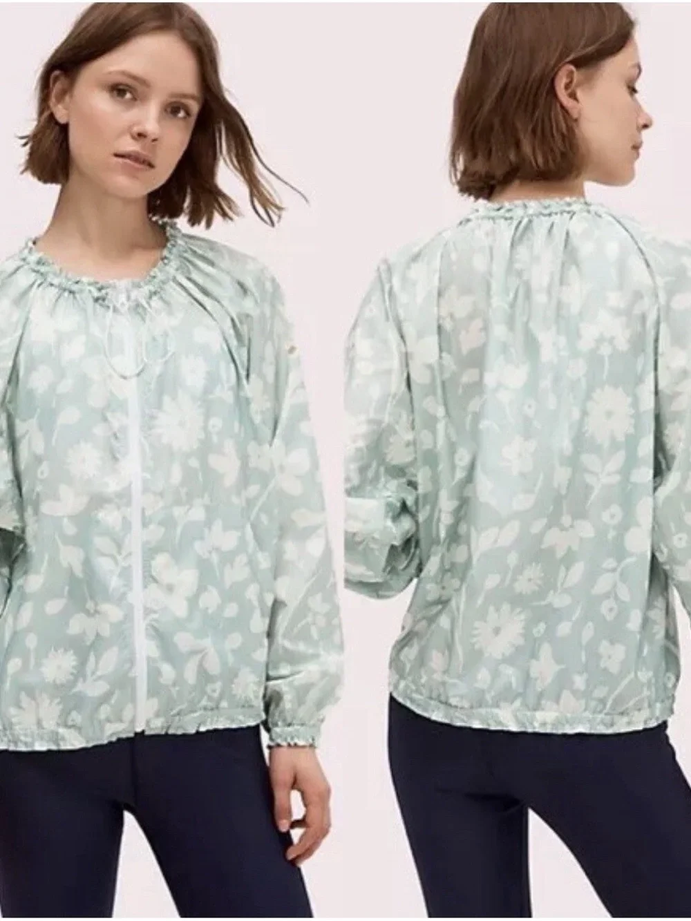 Kate Spade Splash Floral Windbreaker Ruffle Jacket Mint Size Medium